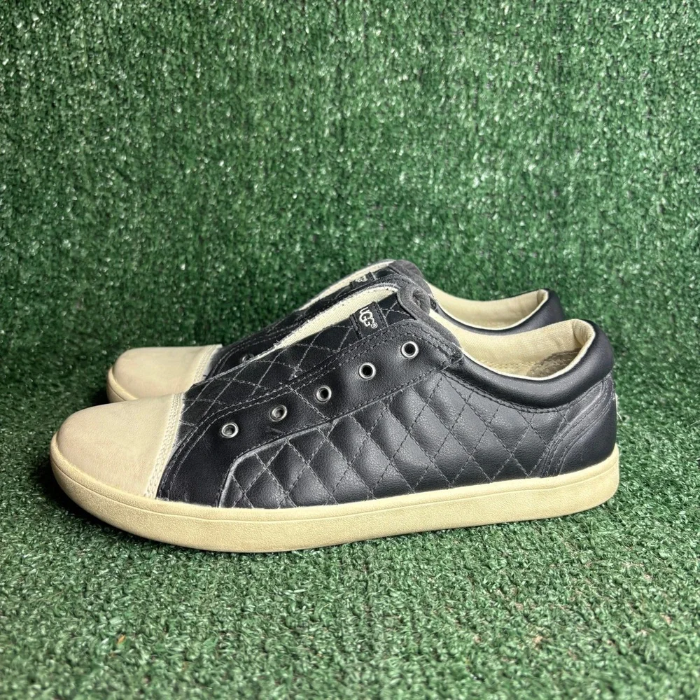 UGG Australia Jemma Quilted Leather Slip On Low Top Sneaker Black Beige Kids 5